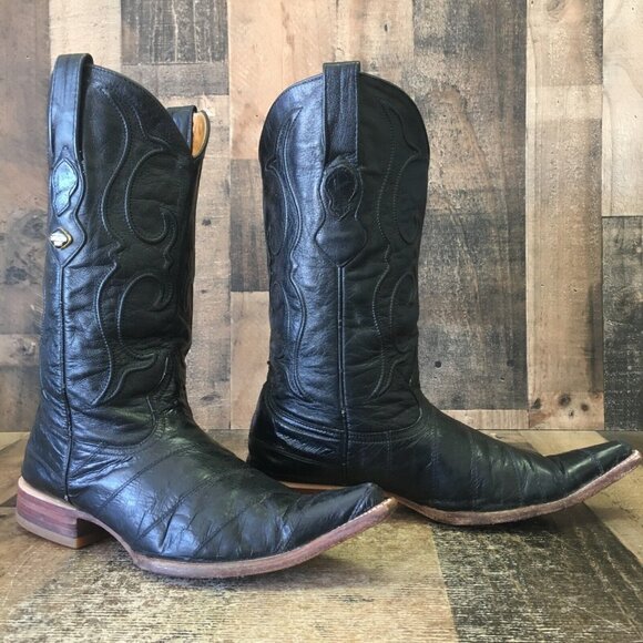 Los Altos Pointed Toe Black Cowboy Boots Mens 9.5 EE - Picture 5 of 12